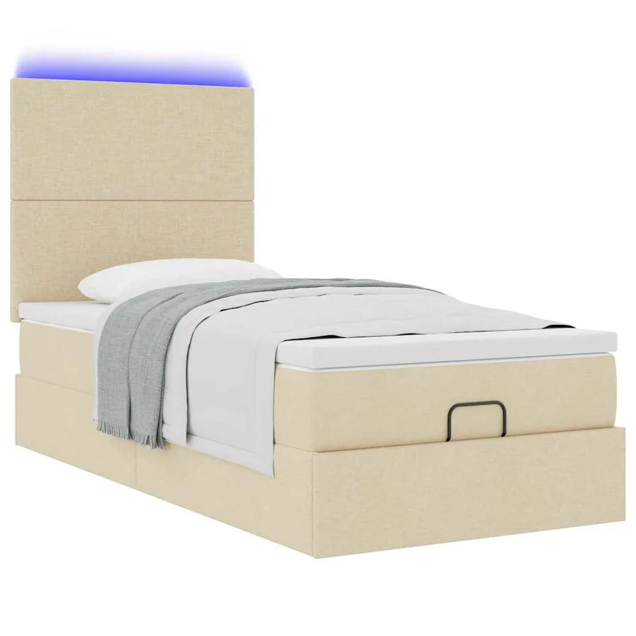 Cadre de lit ottoman avec matelas crème 90x190 cm tissu - 6