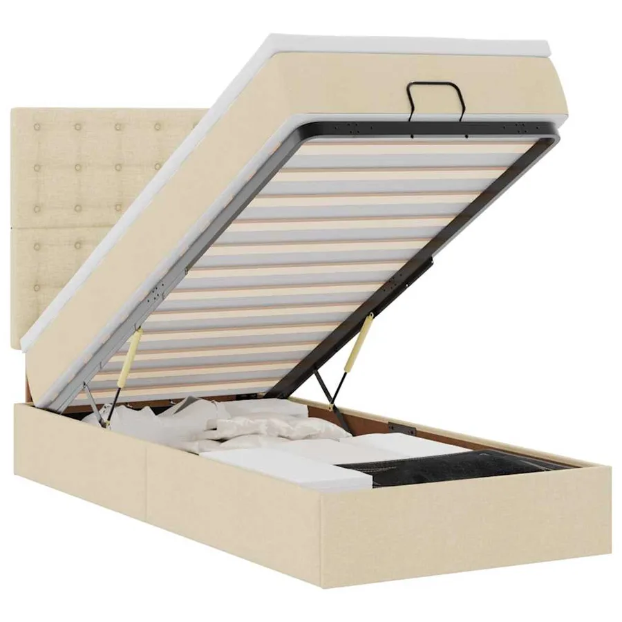 Cadre de lit ottoman avec matelas crème 90x190 cm tissu - 2