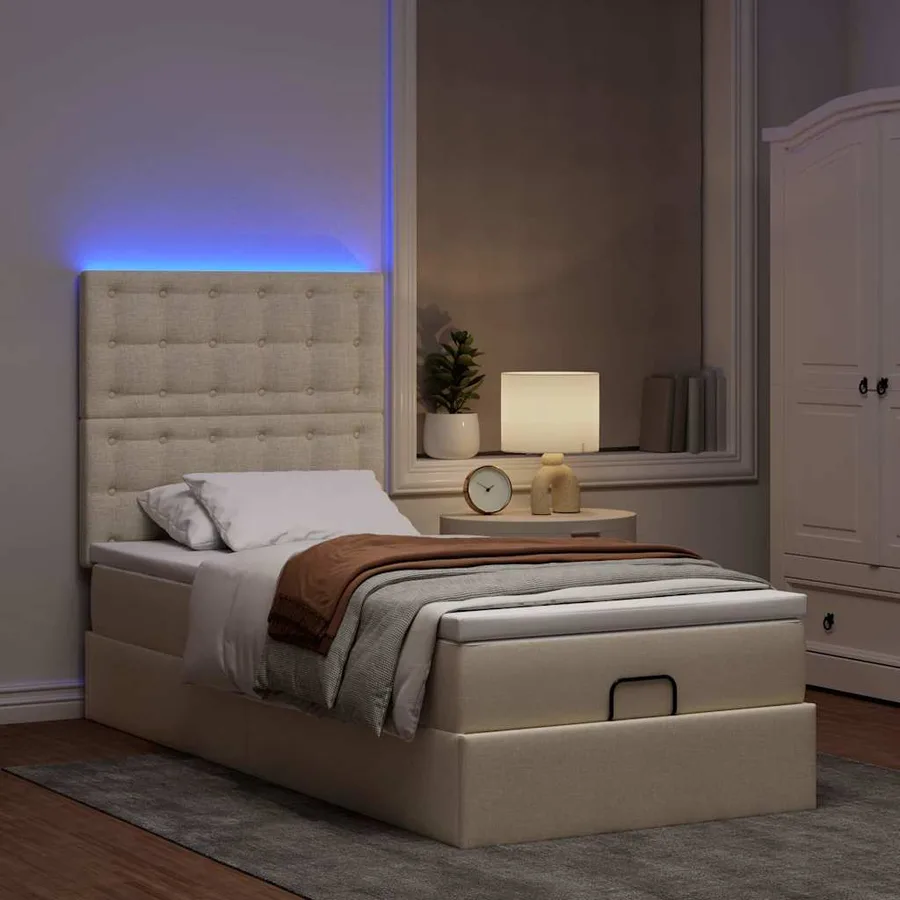 Cadre de lit ottoman avec matelas crème 90x190 cm tissu - 3