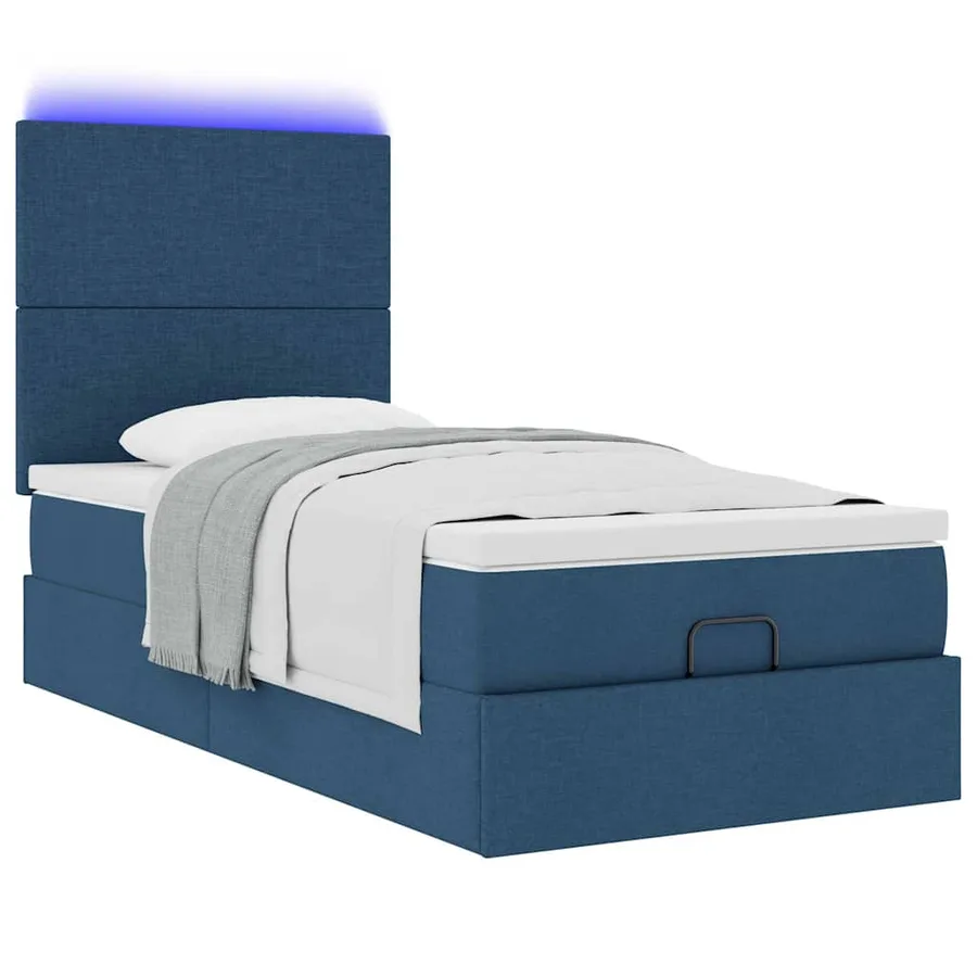 Cadre de lit ottoman avec matelas bleu 80x200 cm tissu - 6