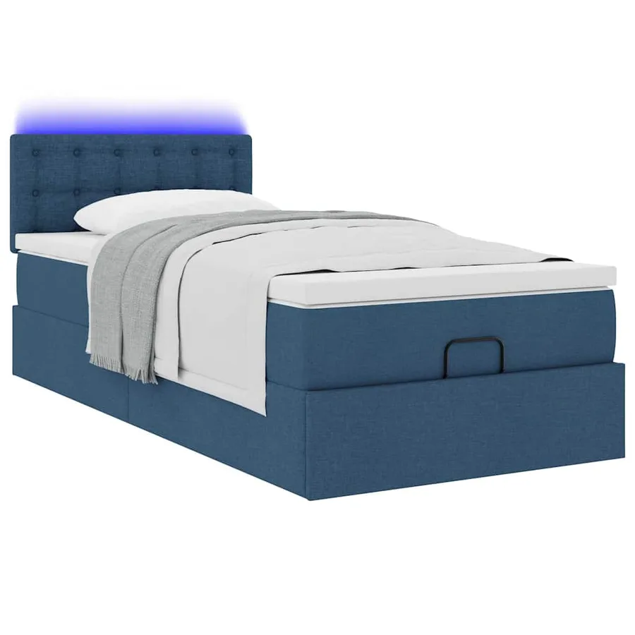 Cadre de lit ottoman avec matelas bleu 80x200 cm tissu - 5