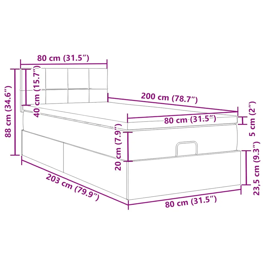 Cadre de lit ottoman avec matelas bleu 80x200 cm tissu - 18