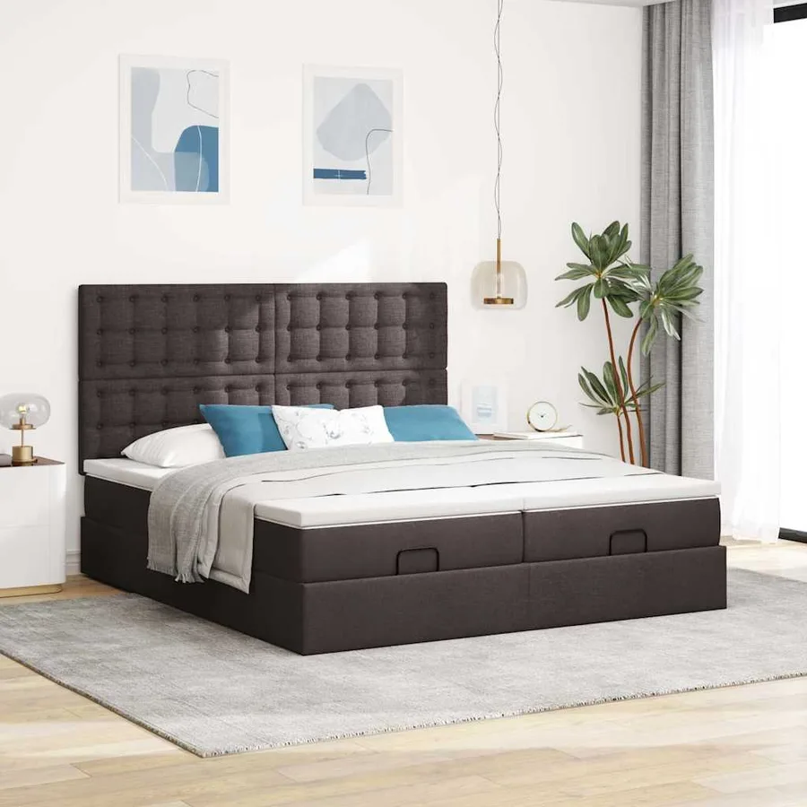 Cadre de lit ottoman avec matelas marron foncé 160x200 cm tissu - 4