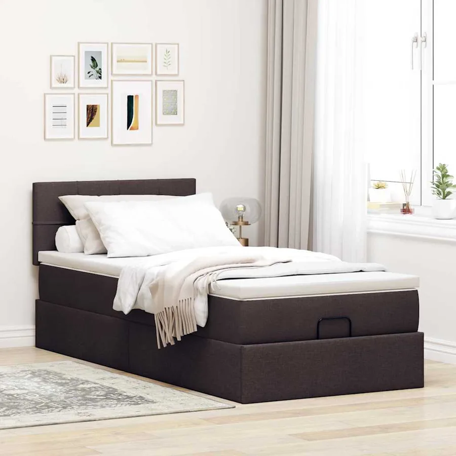 Cadre de lit ottoman avec matelas marron foncé 80x200 cm tissu - 3