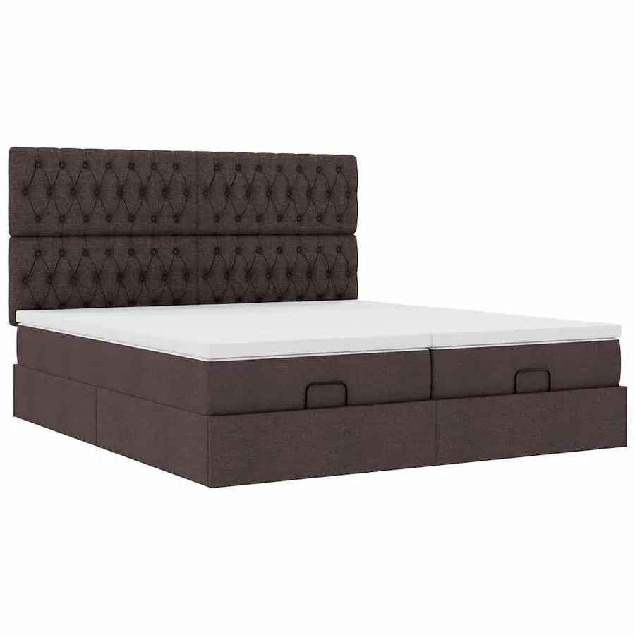 Cadre de lit ottoman avec matelas marron foncé 160x200 cm tissu - 6