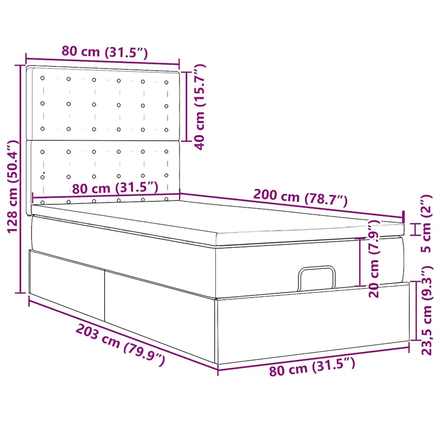 Cadre de lit ottoman avec matelas marron foncé 80x200 cm tissu - 18