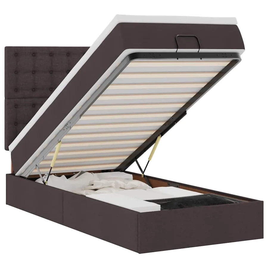 Cadre de lit ottoman avec matelas marron foncé 80x200 cm tissu - 2