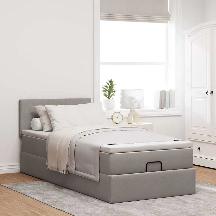 Cadre de lit ottoman avec matelas taupe 90x190 cm tissu - 4
