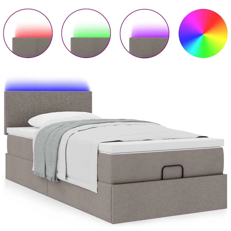 Cadre de lit ottoman avec matelas taupe 90x190 cm tissu - 5