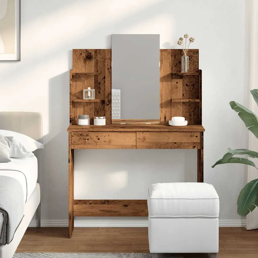 Coiffeuse avec miroir vieux bois 96x39x142 cm - 3