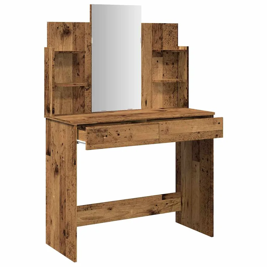 Coiffeuse avec miroir vieux bois 96x39x142 cm - 7