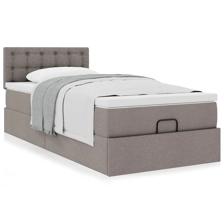 Cadre de lit ottoman avec matelas taupe 80x200 cm tissu - 4