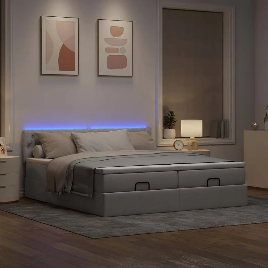 Cadre de lit ottoman avec matelas taupe 160x200 cm tissu - 3