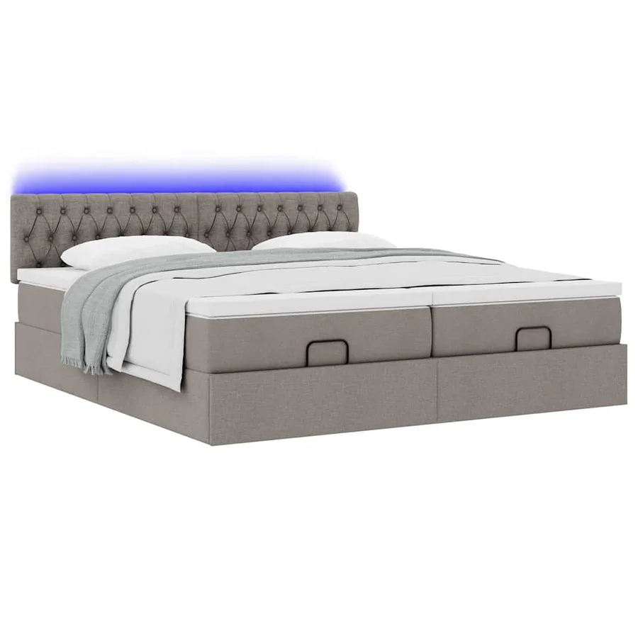 Cadre de lit ottoman avec matelas taupe 160x200 cm tissu - 6