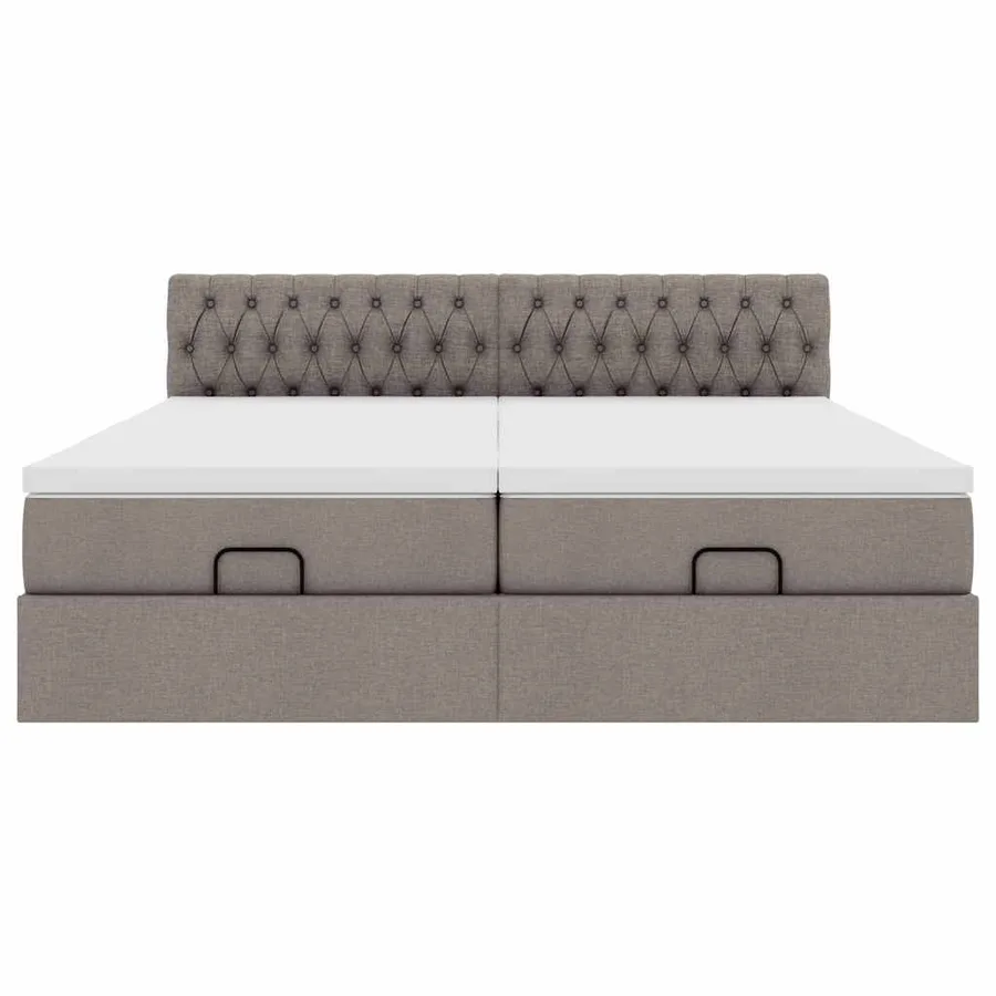 Cadre de lit ottoman avec matelas taupe 160x200 cm tissu - 8