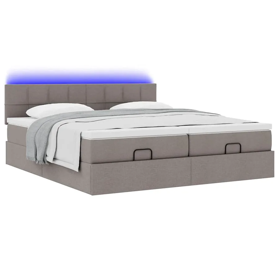 Cadre de lit ottoman avec matelas taupe 160x200 cm tissu - 6