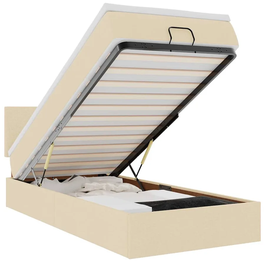 Cadre de lit ottoman avec matelas crème 80x200 cm tissu - 2