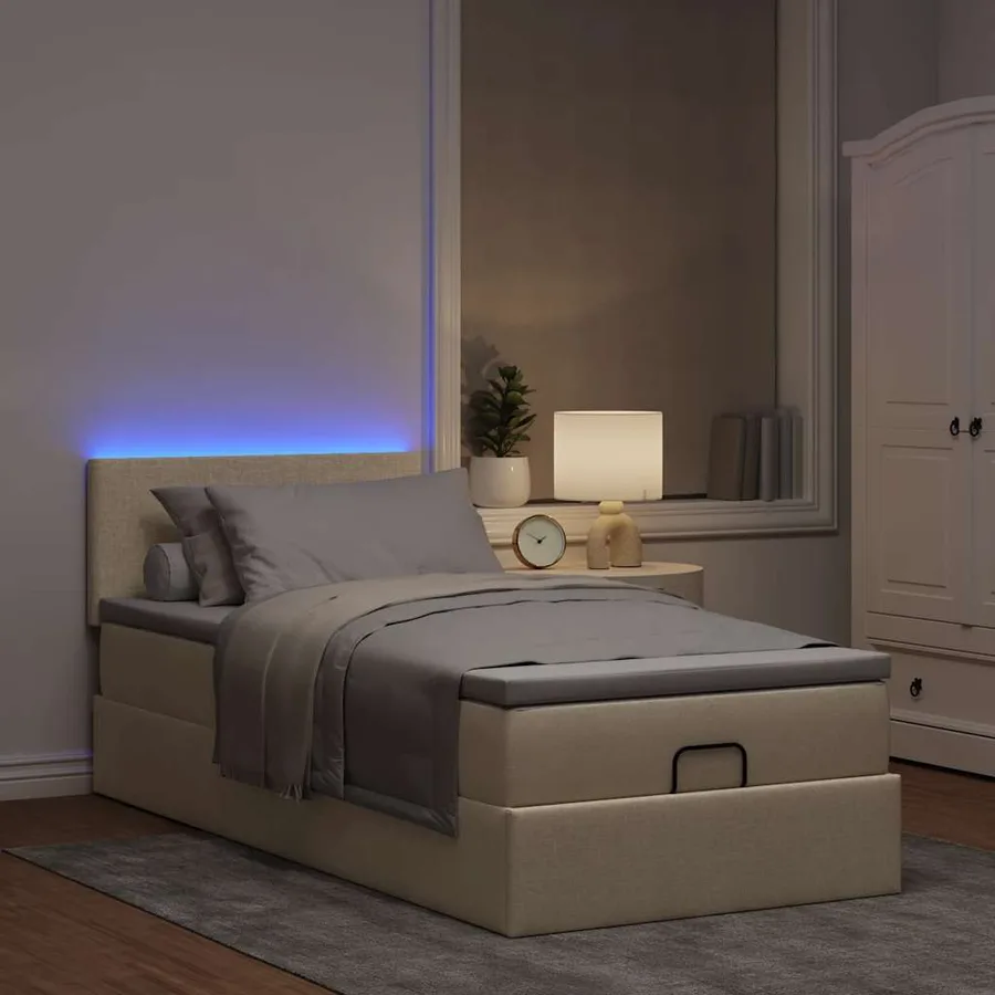 Cadre de lit ottoman avec matelas crème 80x200 cm tissu - 3