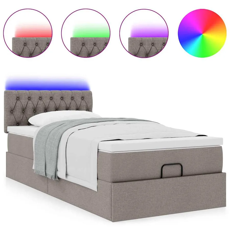 Cadre de lit ottoman avec matelas taupe 80x200 cm tissu - 5