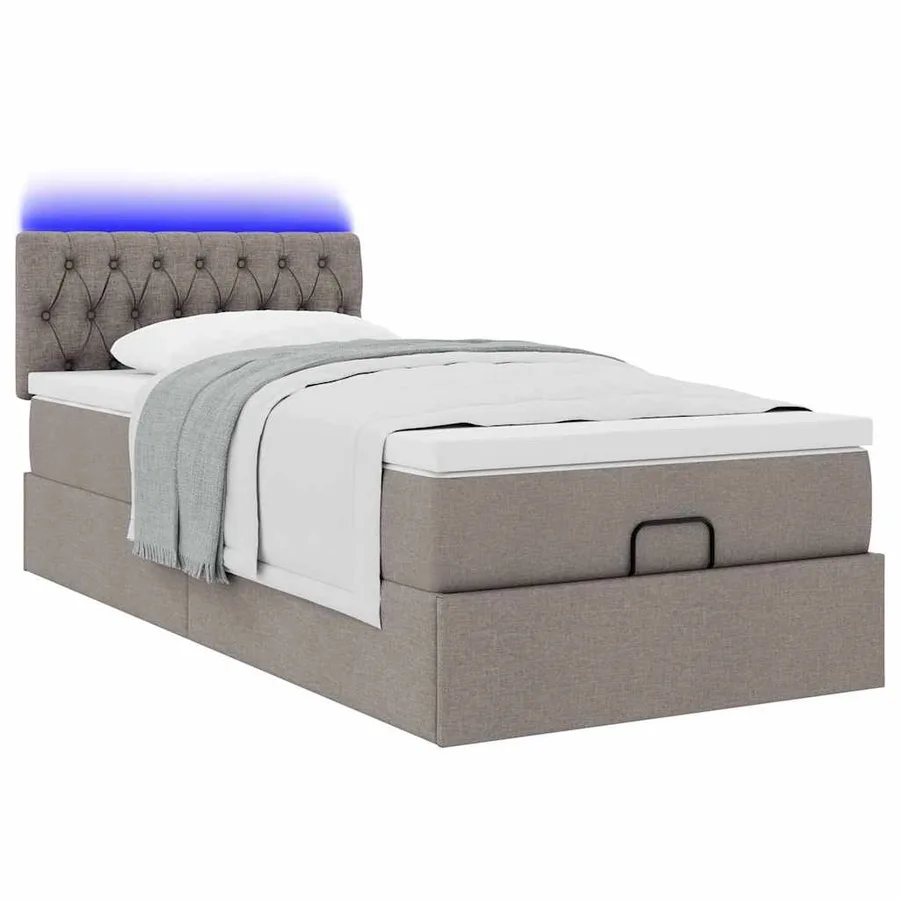 Cadre de lit ottoman avec matelas taupe 80x200 cm tissu - 6