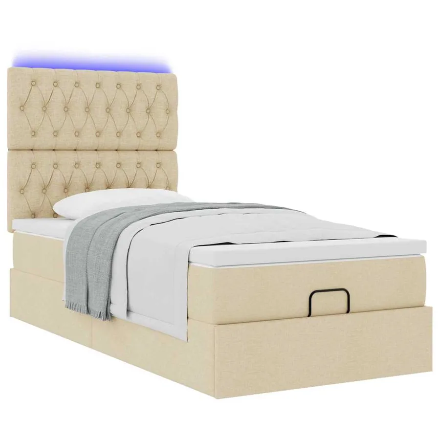 Cadre de lit ottoman avec matelas crème 80x200 cm tissu - 6