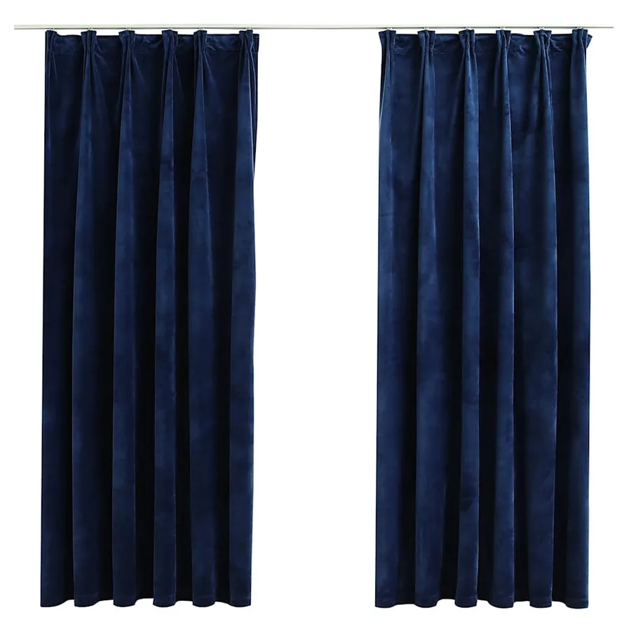 Rideaux occultants et crochet 2pcs Velours Bleu foncé 140x175cm - 2