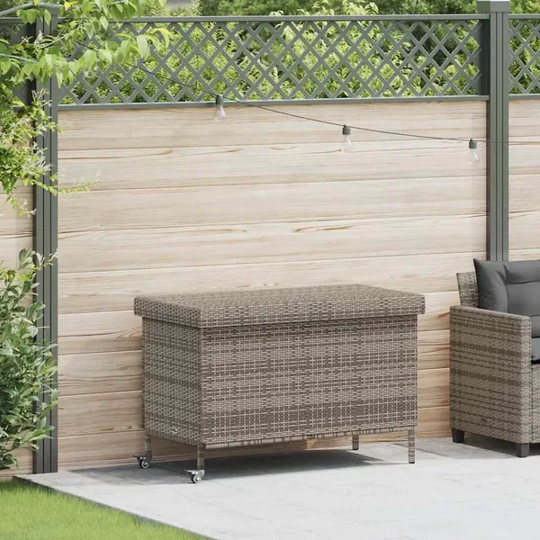 Boîte de rangement de jardin et roues gris résine tressée