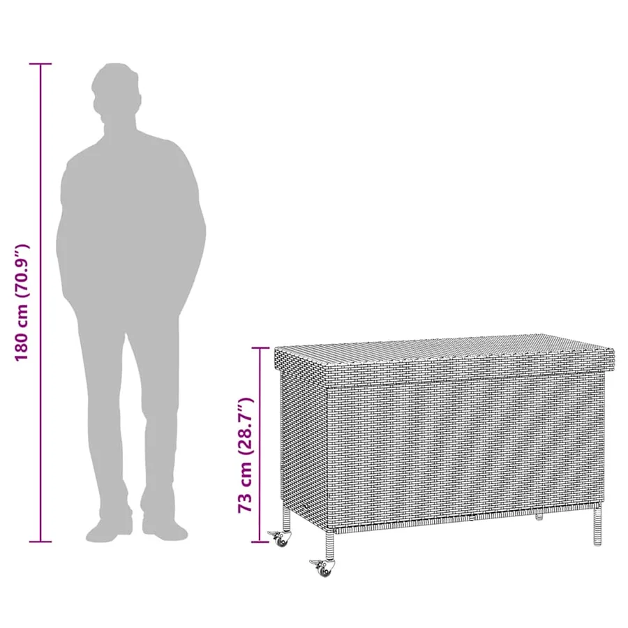 Boîte de rangement de jardin et roues gris résine tressée - 12