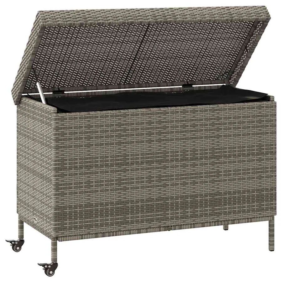 Boîte de rangement de jardin et roues gris résine tressée - 3