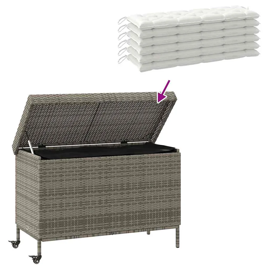 Boîte de rangement de jardin et roues gris résine tressée - 7