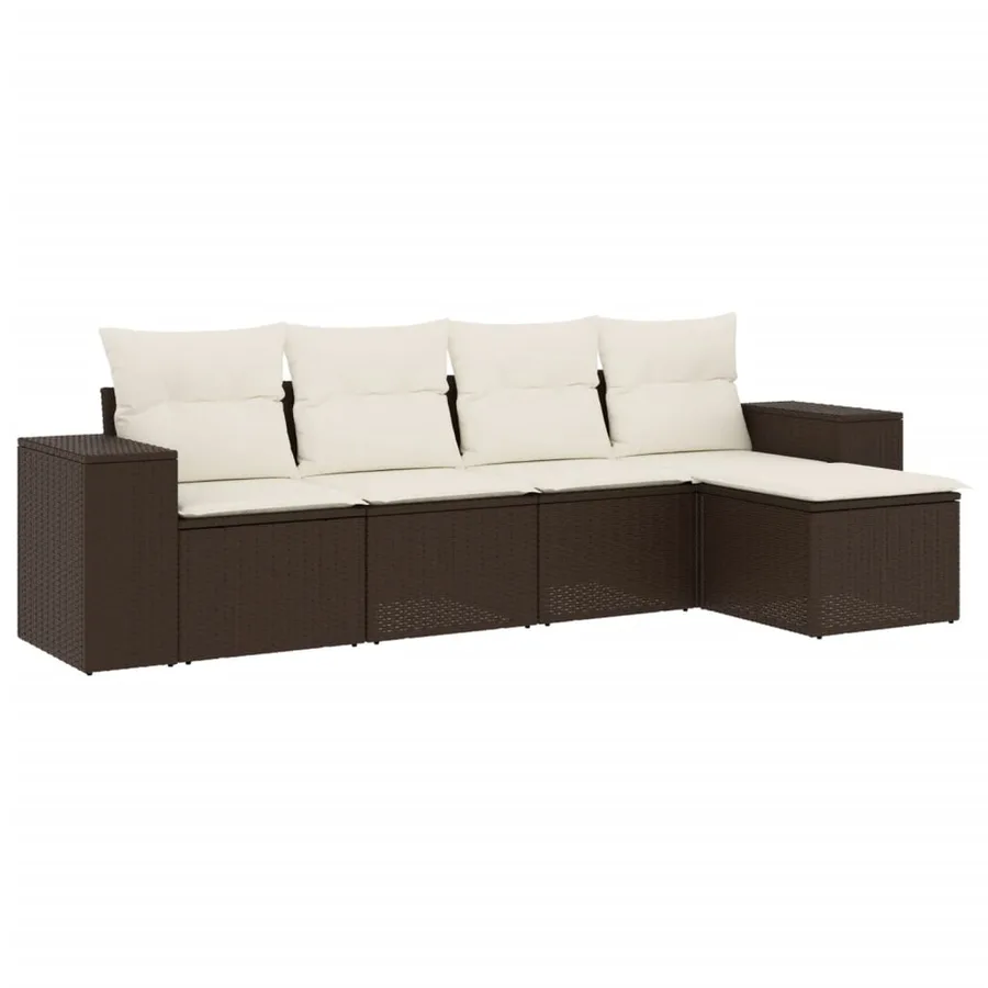Salon de jardin avec coussins 5 pcs marron résine tressée - 2