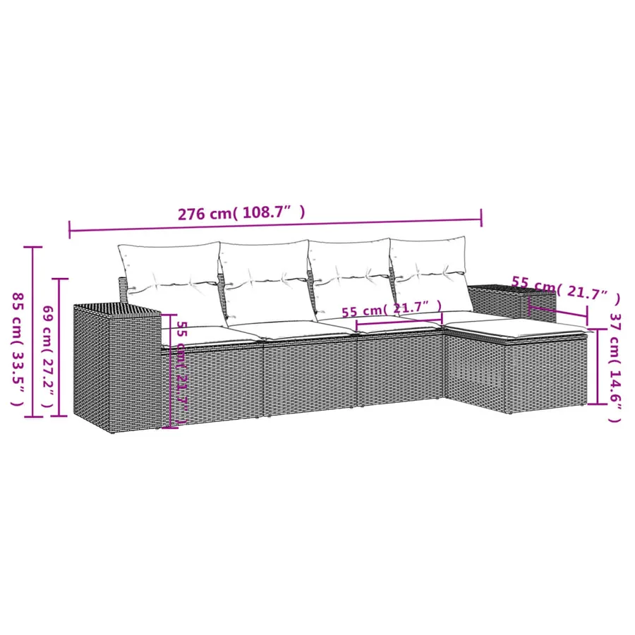 Salon de jardin avec coussins 5 pcs marron résine tressée - 8