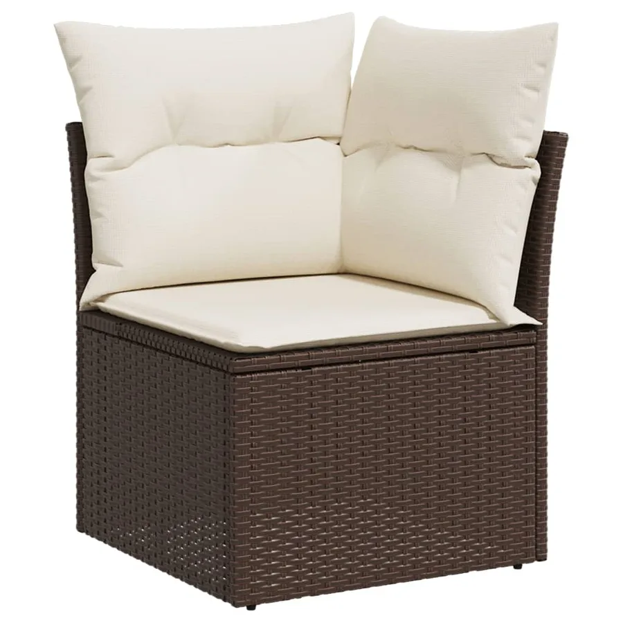 Salon de jardin 4 pcs avec coussins marron résine tressée - 5