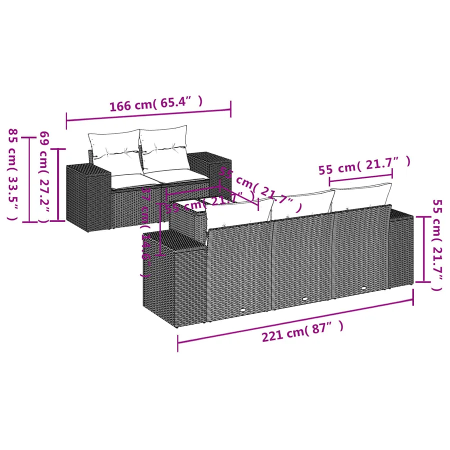Salon de jardin avec coussins 6 pcs marron résine tressée - 7