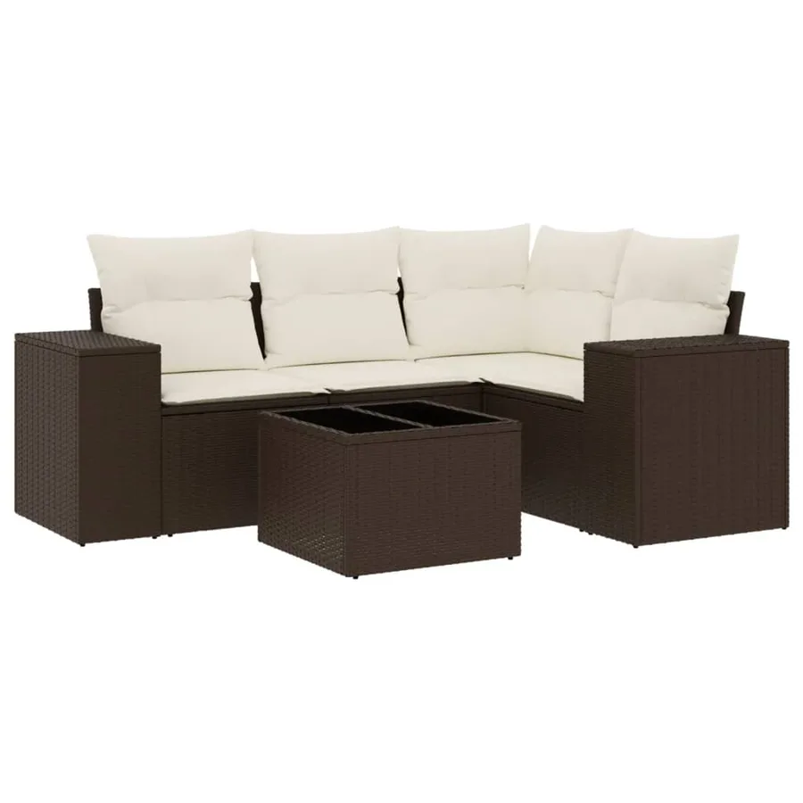 Salon de jardin avec coussins 5 pcs marron résine tressée - 2