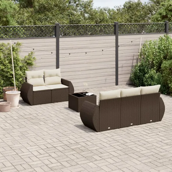 Salon de jardin avec coussins 6 pcs marron résine tressée