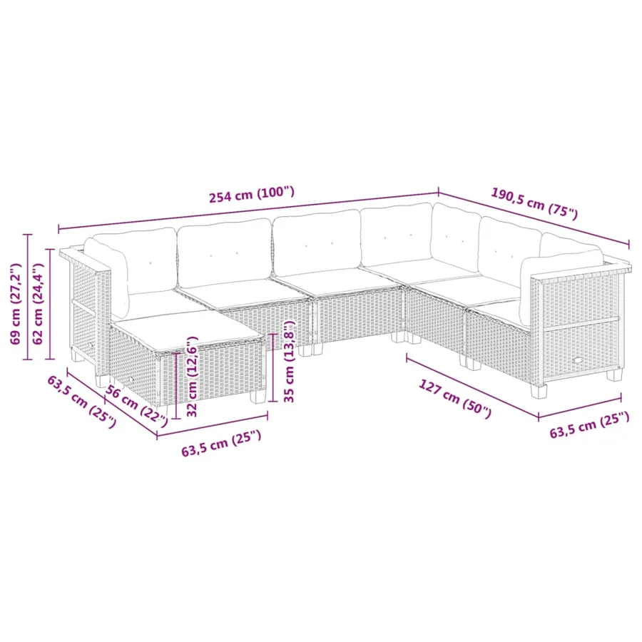 Salon de jardin avec coussins 7 pcs beige résine tressée - 6