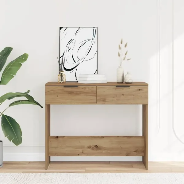 Table console chêne artisanal 90x36x75 cm bois d'ingénierie