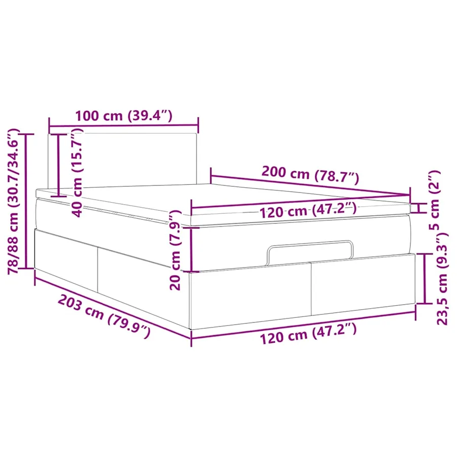 Cadre de lit ottoman avec matelas crème 120x200cm tissu - 18