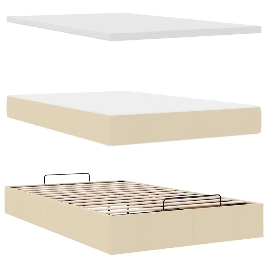 Cadre de lit ottoman avec matelas crème 120x200cm tissu - 9