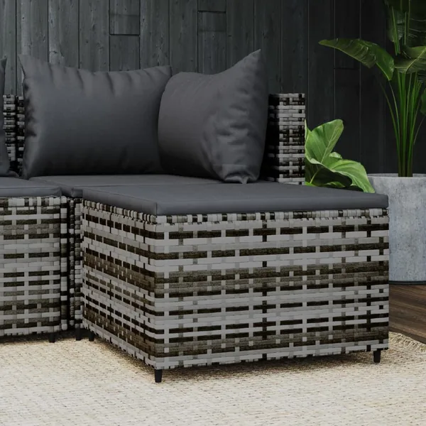 Repose-pied de jardin avec coussin Gris Résine tressée