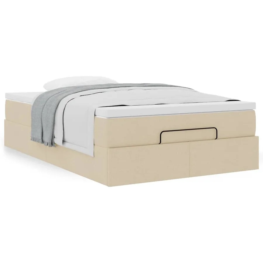 Cadre de lit ottoman avec matelas crème 120x200cm tissu - 4