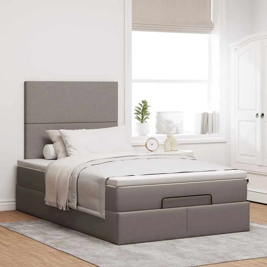 Cadre de lit ottoman avec matelas taupe 120x200 cm tissu - 4