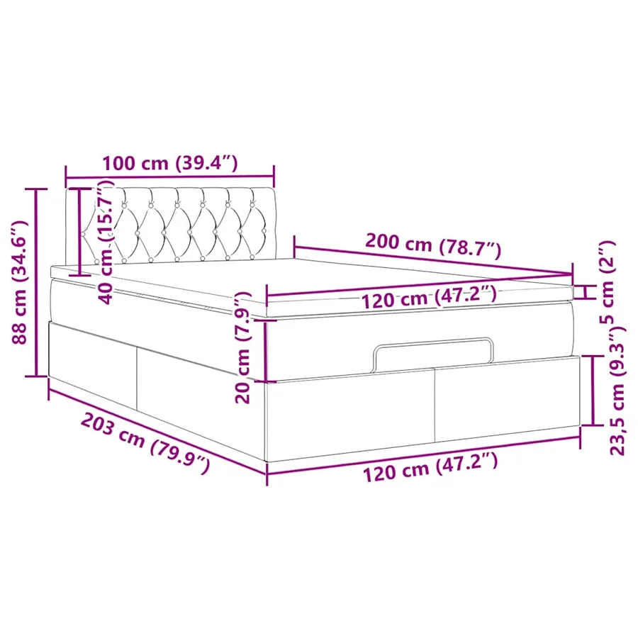 Cadre de lit ottoman avec matelas crème 120x200cm tissu - 18