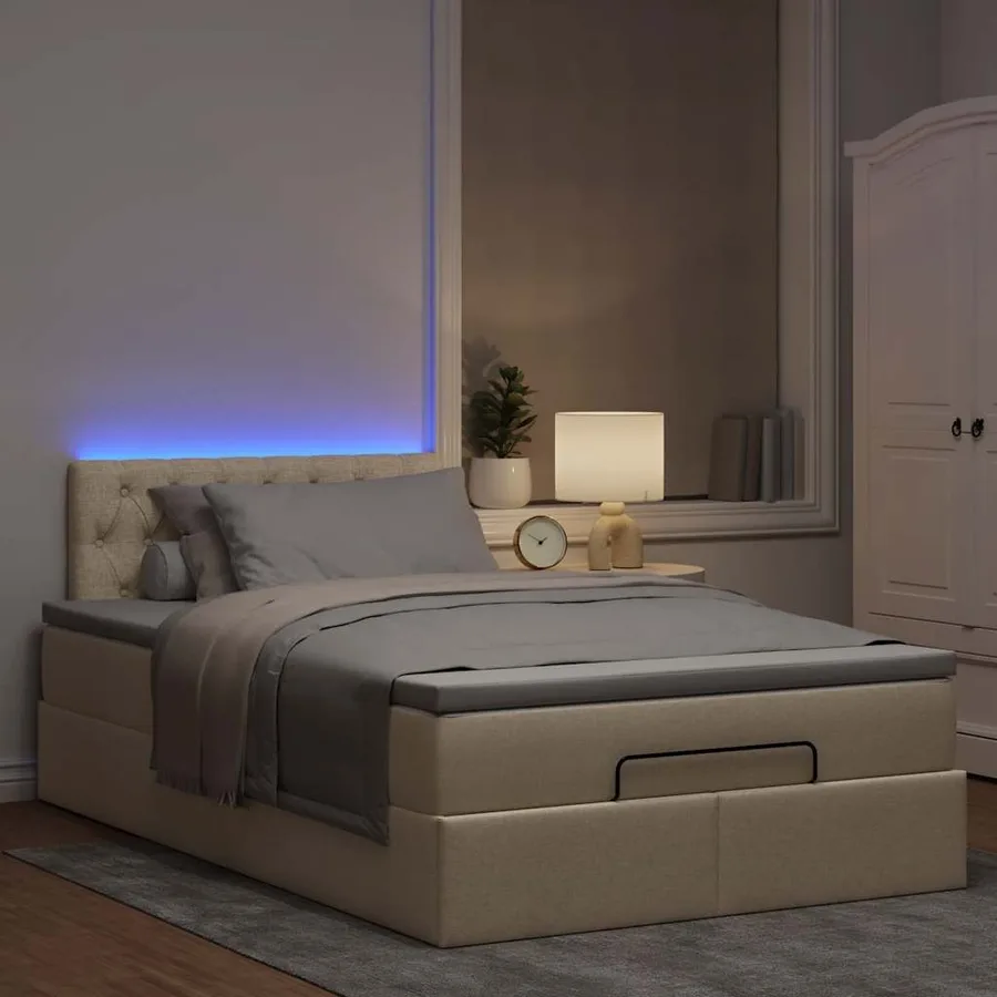 Cadre de lit ottoman avec matelas crème 120x200cm tissu - 3