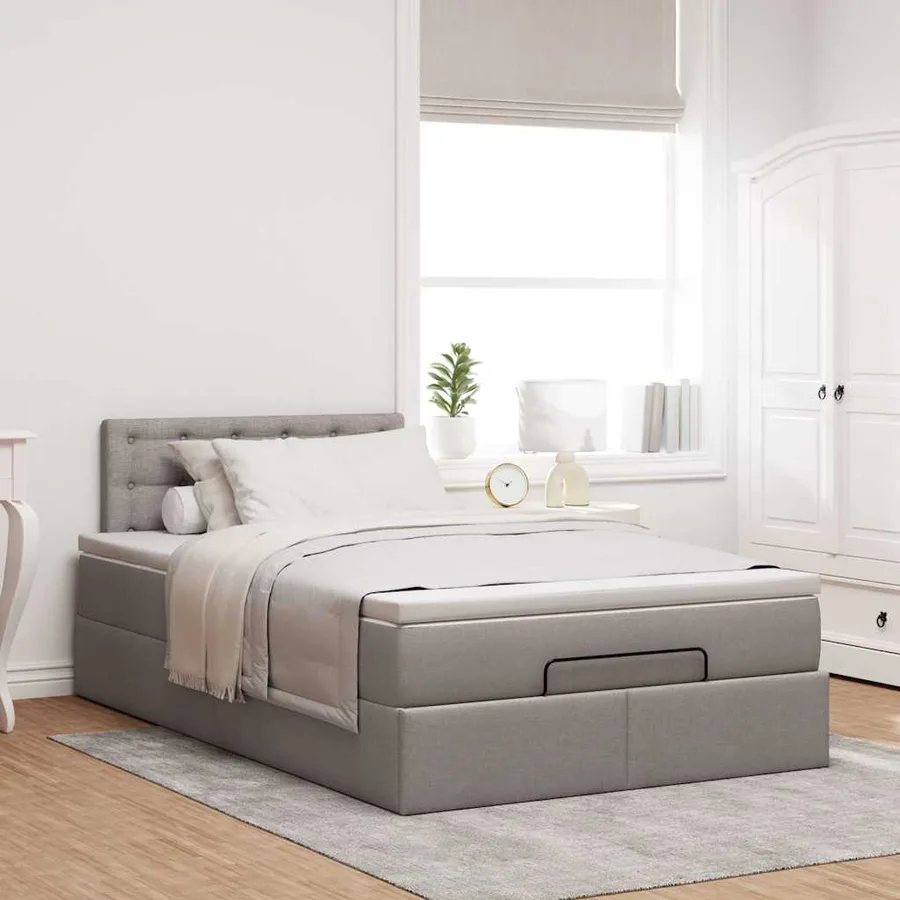 Cadre de lit ottoman avec matelas taupe 120x200 cm tissu - 4