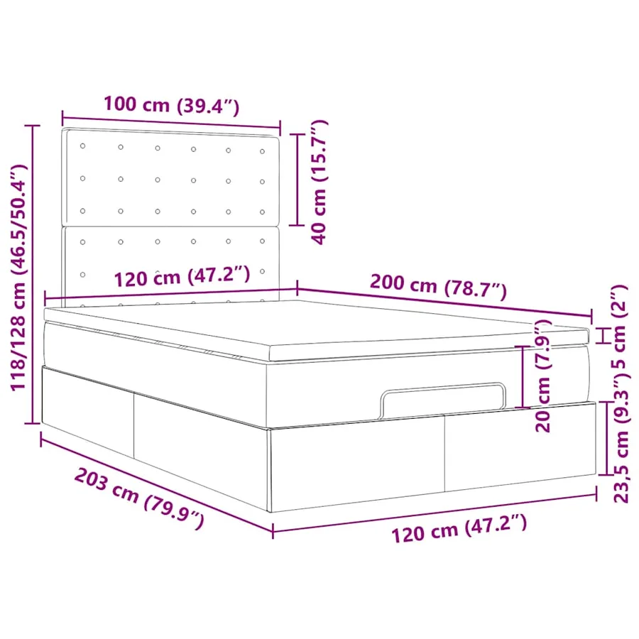 Cadre de lit ottoman avec matelas taupe 120x200 cm tissu - 18