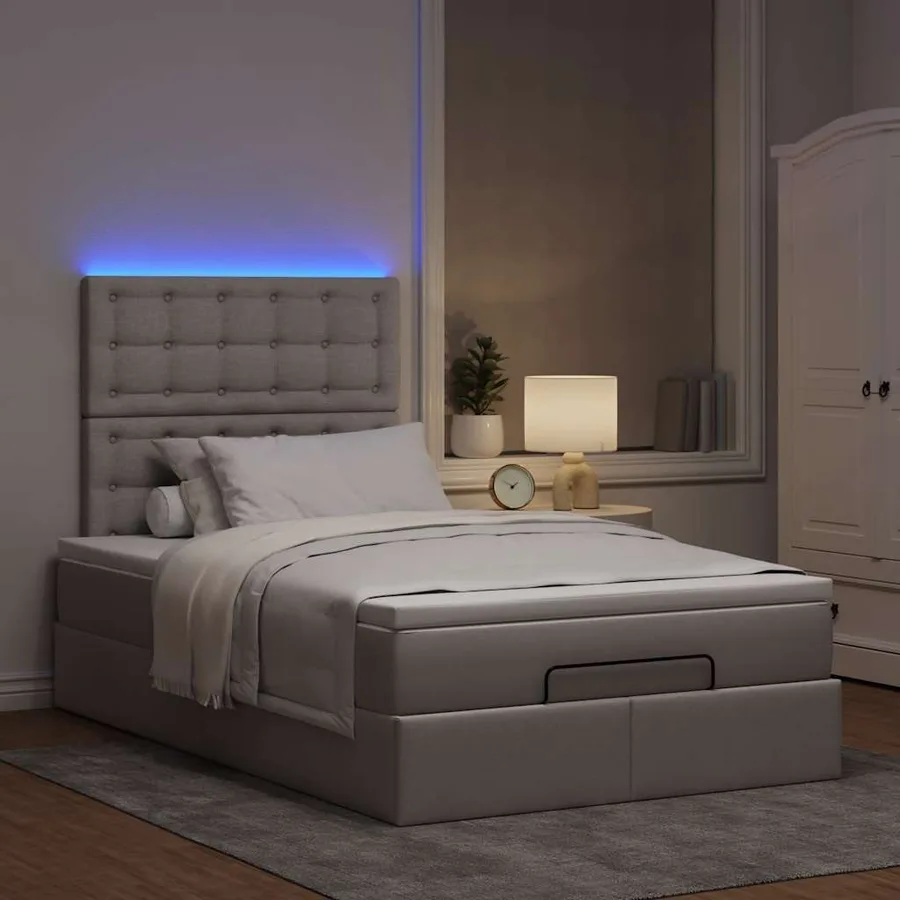 Cadre de lit ottoman avec matelas taupe 120x200 cm tissu - 3