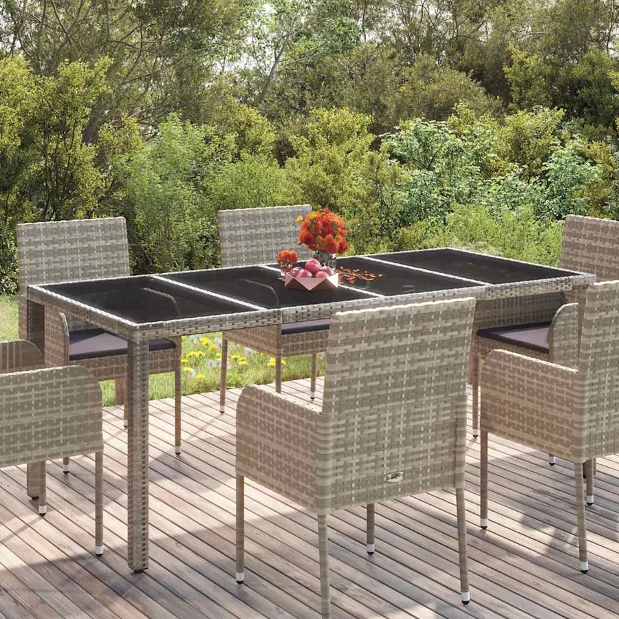 Table de jardin dessus en verre Gris 190x90x75cm Résine tressée