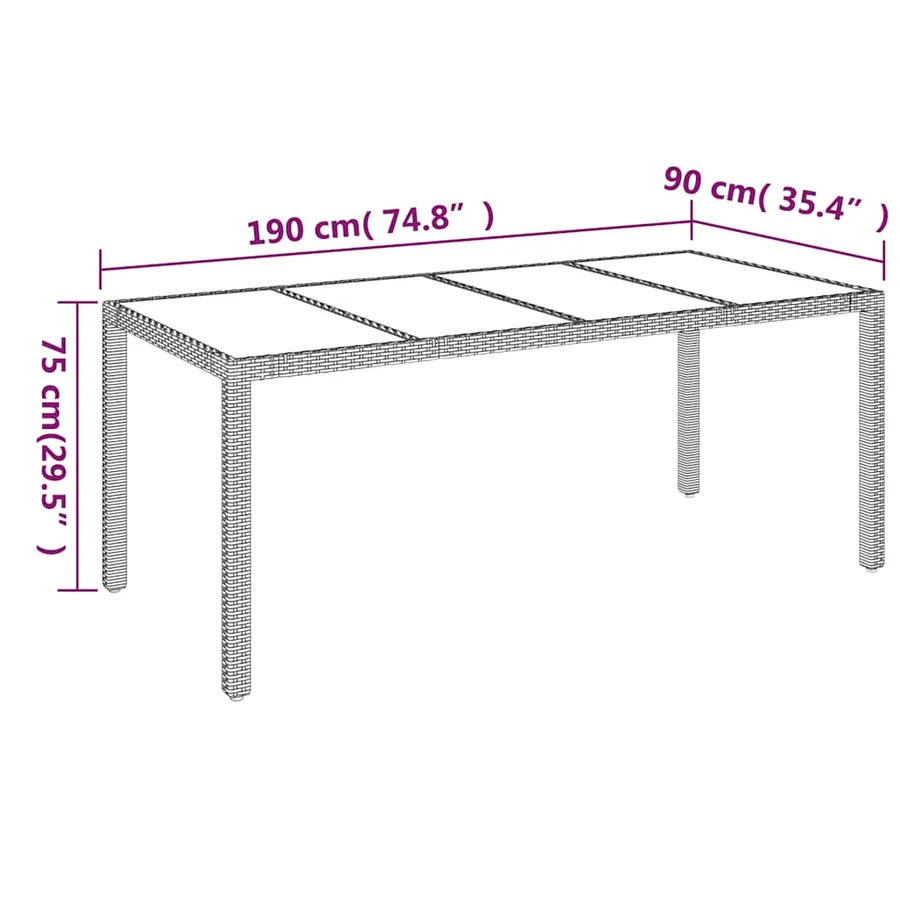 Table de jardin dessus en verre Gris 190x90x75cm Résine tressée - 7
